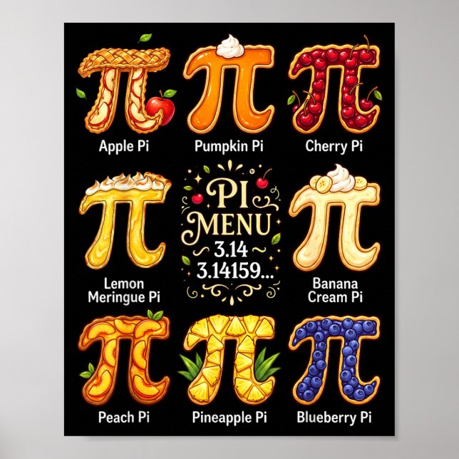 Funny Pi Day 3.14 Pi Menu Fruit Math Lover Teacher Poster (Front)