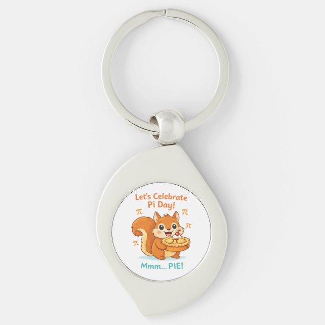Funny Pi Day Animal with Pie – Math Lover Gift Keychain (Front)