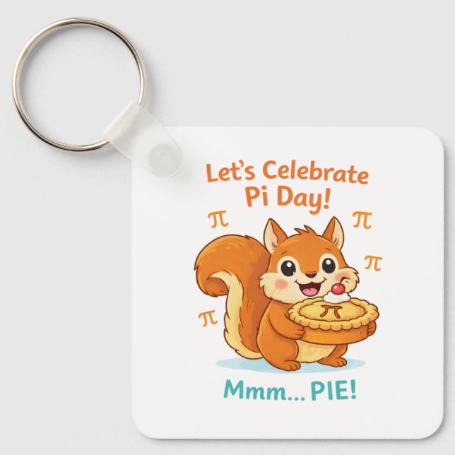 Funny Pi Day Animal with Pie – Math Lover Gift Keychain (Front)