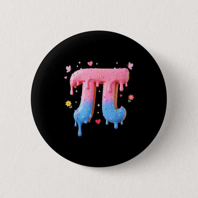 Funny Pi Day Ice Cream Drip 3.14 Math Pun Teachers Button (Front)