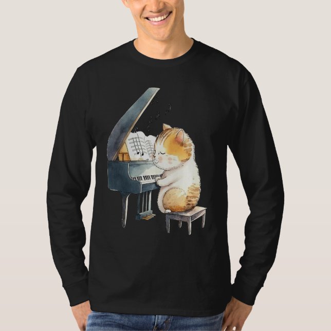 Funny Piano Music Cat Men Women Kids Cat Piano Lov T-Shirt (Front)