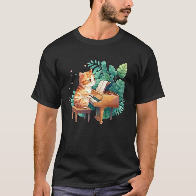 Funny Piano Music Cat Men Women Kids Cat Piano Lov T-Shirt (Front)