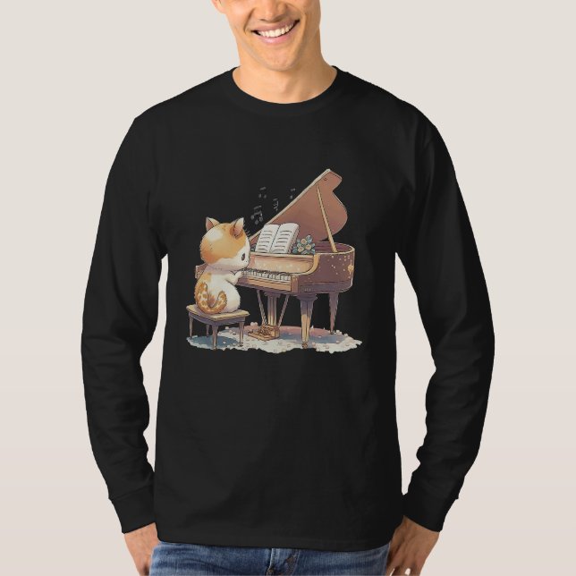 Funny Piano Music Cat Men Women Kids Cat Piano Lov T-Shirt (Front)