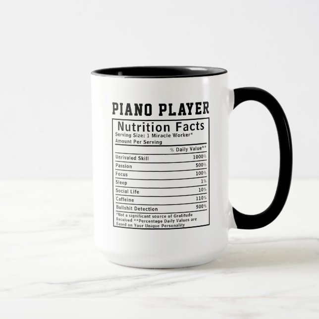Funny Piano Player Nutrition Facts Music Teacher Mug (Right)