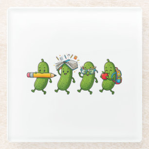 Funny Pickle Back to School Teacher Student Women Glass Coaster