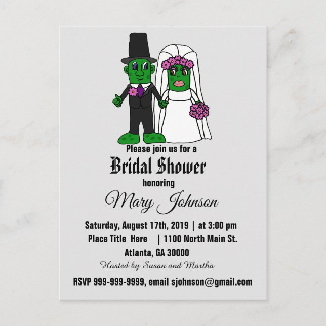 Funny Pickle Bride and Groom Bridal Shower Invitation Postcard (Front)
