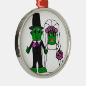 Funny Pickle Bride and Groom Wedding Art Metal Ornament (Right)