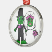 Funny Pickle Bride and Groom Wedding Art Metal Ornament (Left)