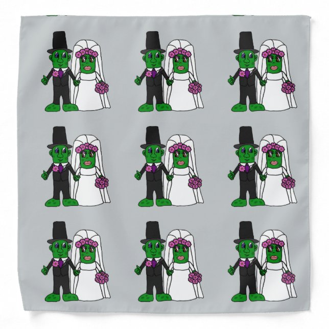 Funny Pickle Bride and Groom Wedding Cartoon Bandana (Front)