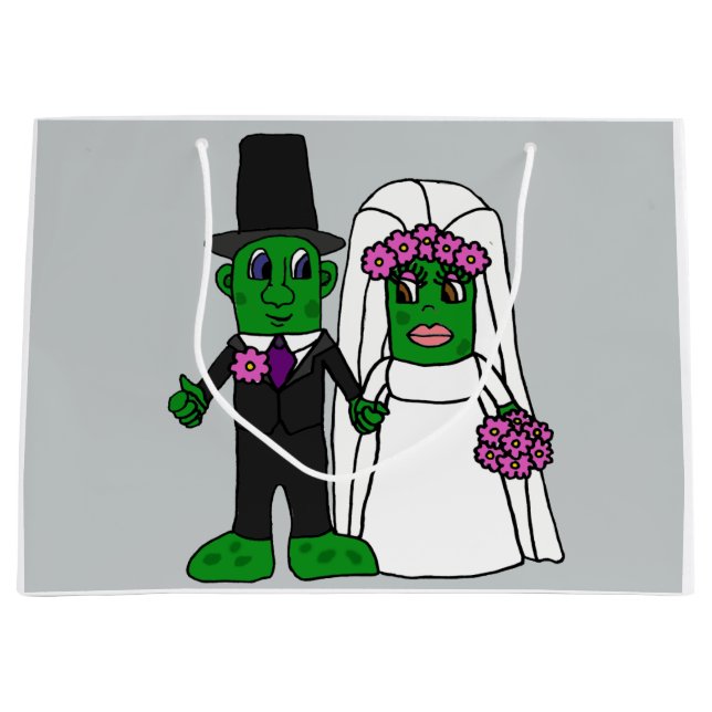 Funny Pickle Bride and Groom Wedding Cartoon Large Gift Bag (Front)