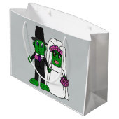 Funny Pickle Bride and Groom Wedding Cartoon Large Gift Bag (Back Angled)