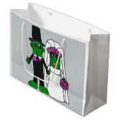 Funny Pickle Bride and Groom Wedding Cartoon Large Gift Bag (Front Angled)