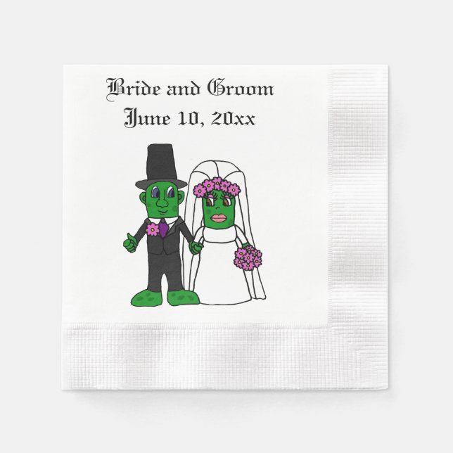 Funny Pickle Bride and Groom Wedding Cartoon Paper Napkins (Front)