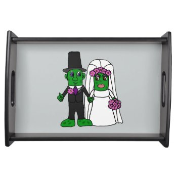 Funny Pickle Bride And Groom Wedding Cartoon Serving Tray by AllSmilesWeddings at Zazzle
