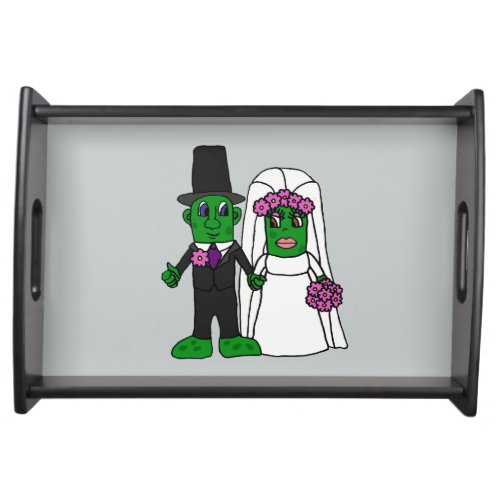 Funny Pickle Bride and Groom Wedding Cartoon Serving Tray