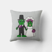 Funny Pickle Bride and Groom Wedding Cartoon Throw Pillow (Back)