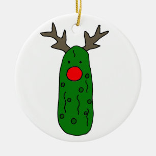 Funny Pickle Christmas Reindeer Cartoon Ceramic Ornament