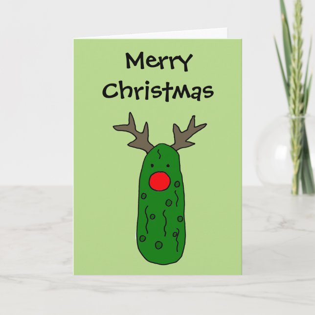Funny Pickle Christmas Reindeer Cartoon Holiday Card (Front)