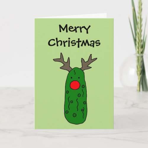 Funny Pickle Christmas Reindeer Cartoon Holiday Card
