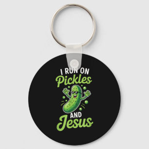 Funny Pickle Cucumber I Run On Pickles And Jesus _ Keychain