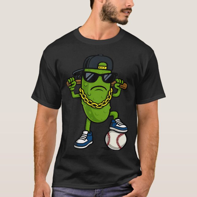Funny Pickle Cucumber Wear Sunglasses Baseball Lov T-Shirt (Front)