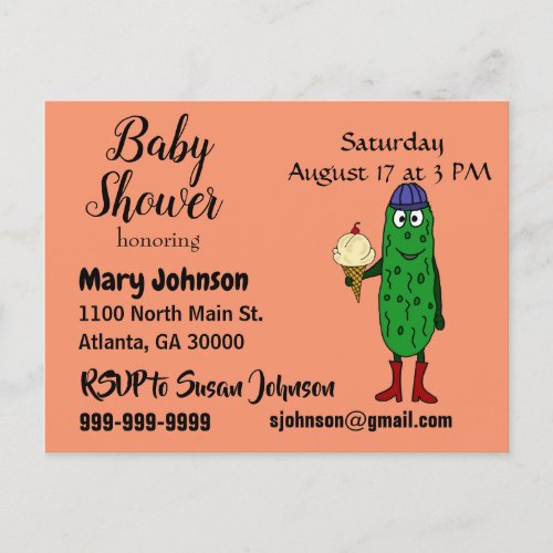 Funny Pickle eating Ice Cream Baby Shower Invitation Postcard