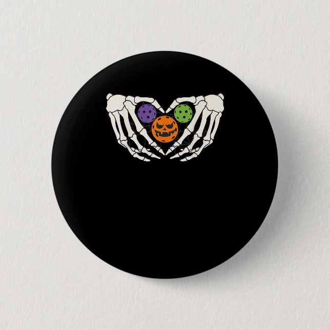 Funny Pickle Halloween Skeleton Hands Heart Pumpki Button (Front)