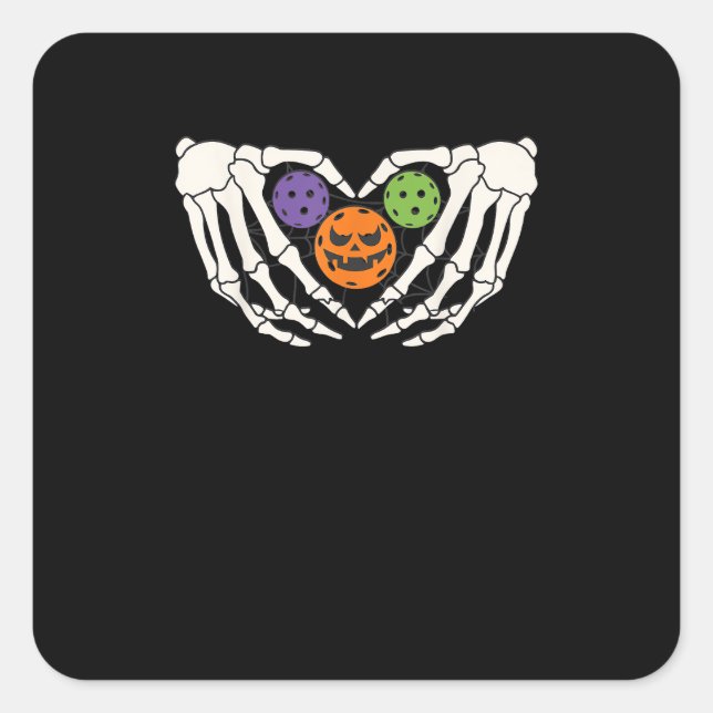 Funny Pickle Halloween Skeleton Hands Heart Pumpki Square Sticker (Front)