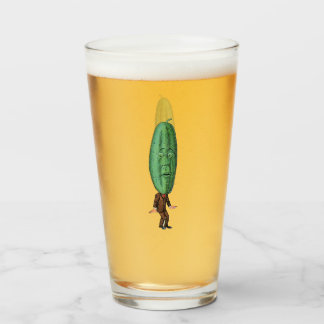 Funny Pickle Head Man Brown Suit Surprised Face Glass