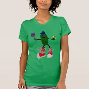 Funny Pickle Holding Pickleball and Paddle T-Shirt
