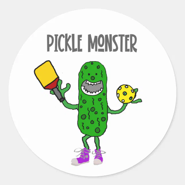 Funny Pickle Monster Pickleball Cartoon Classic Round Sticker Zazzle