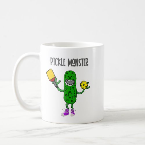 Funny Pickle Monster Pickleball Cartoon Coffee Mug