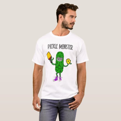 Funny Pickle Monster Pickleball Cartoon T_Shirt