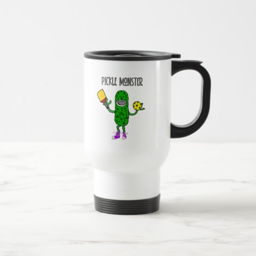 Funny Pickle Monster Pickleball Cartoon Travel Mug