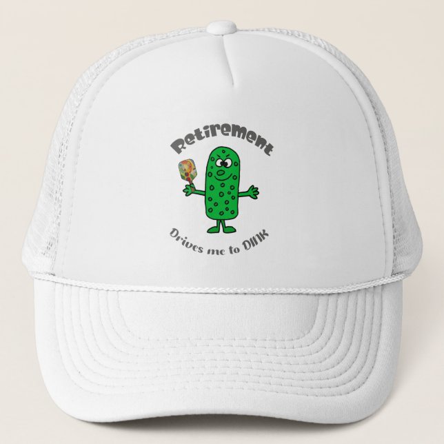 Funny Pickle Pickleball Player Retirement Cartoon Trucker Hat (Front)