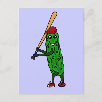 Funny Pickle Playing Baseball Cartoon Postcard by patcallum at Zazzle