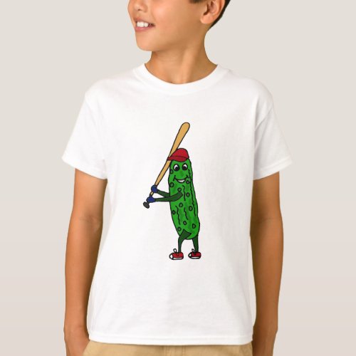 Funny Pickle Playing Baseball Cartoon T_Shirt
