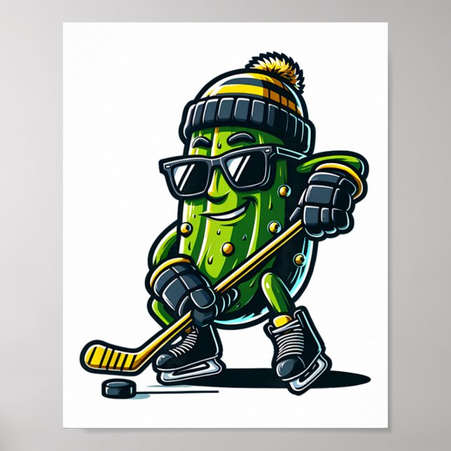 Funny Pickle Playing Hockey Sports Humor And Winte Poster (Front)