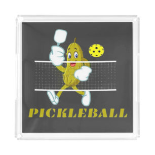 Funny Pickle Playing Pickleball Acrylic Tray