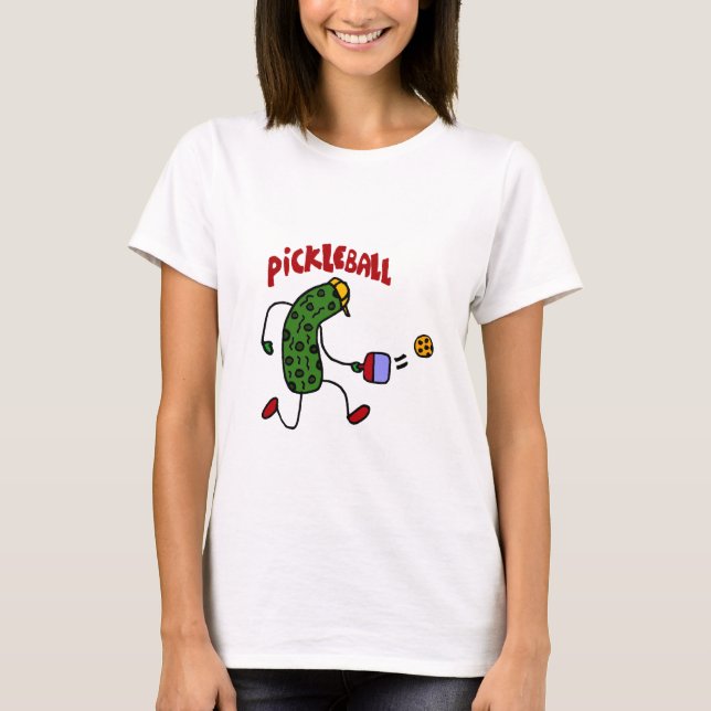 Funny Pickle Playing Pickleball Action Design T-Shirt (Front)