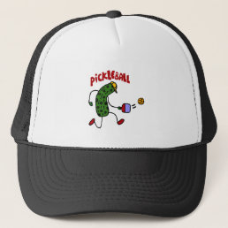Funny Pickle Playing Pickleball Action Design Trucker Hat