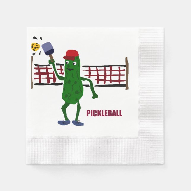 Funny Pickle Playing Pickleball Art Design Napkins (Front)