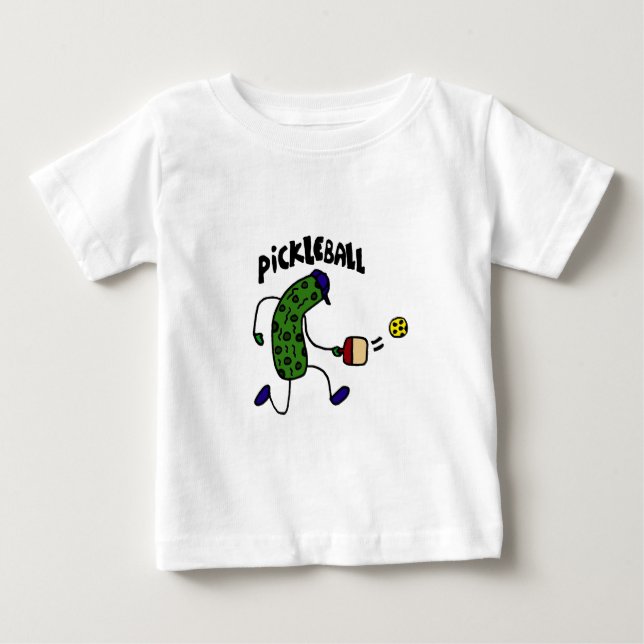 Funny Pickle Playing Pickleball Baby T-Shirt (Front)