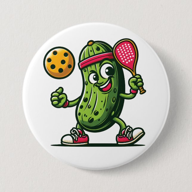 Funny pickle playing pickleball  button (Front)