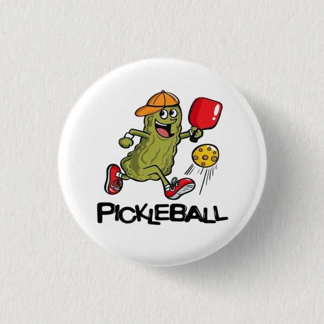 Funny Pickle Playing Pickleball  Button (Front)