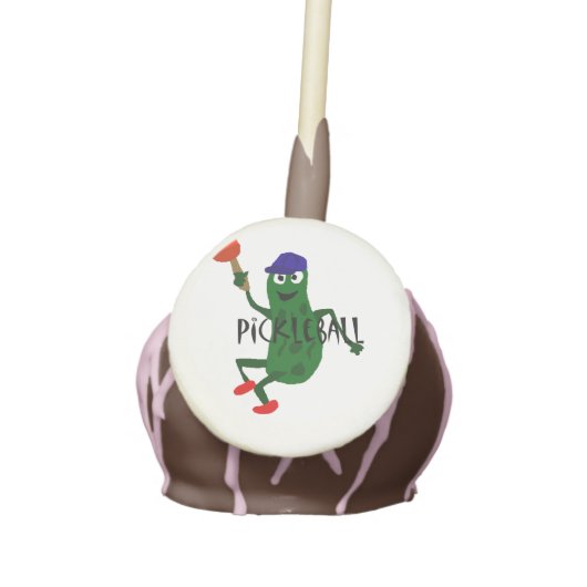 Funny Pickle Playing Pickleball Cake Pops (Front)