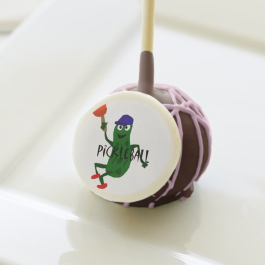 Funny Pickle Playing Pickleball Cake Pops (Front Insitu)