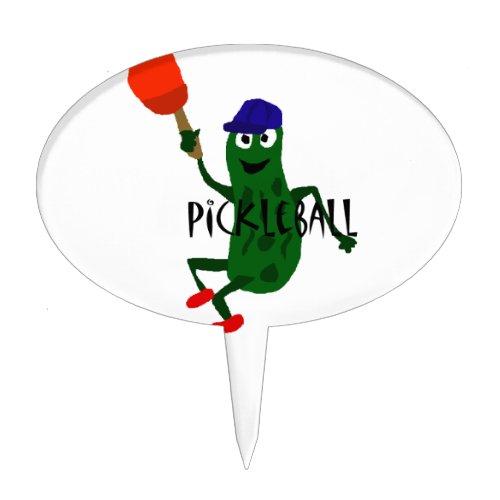 Funny Pickle Playing Pickleball Cake Topper