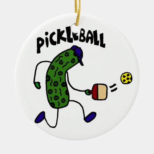 Funny Pickle Playing Pickleball Ceramic Ornament