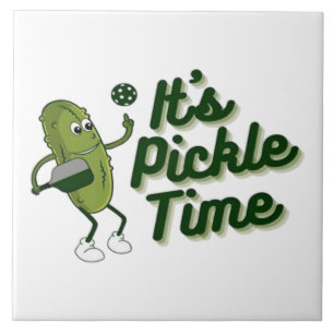 Funny Pickle Playing Pickleball Ceramic Tile